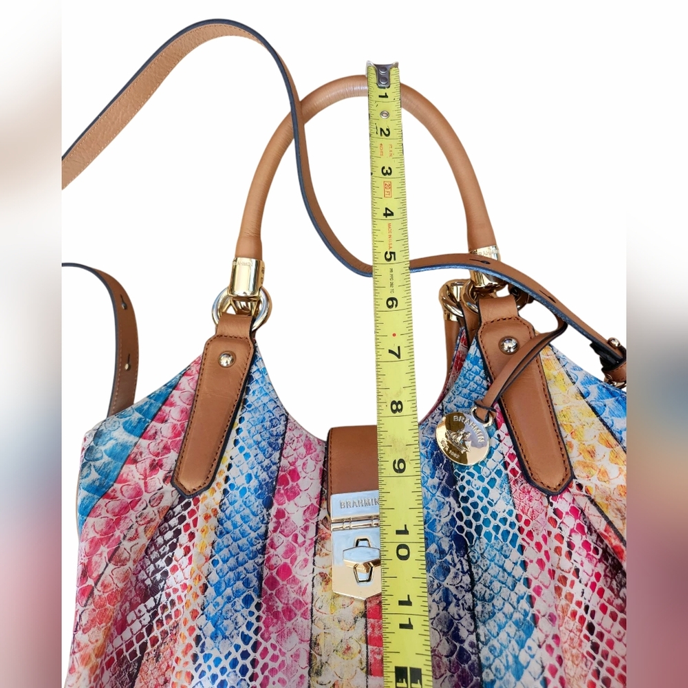 Brahmin Elisa Leather Satchel Bag Snake Print Rainbow Beige Long Strap Charm - Picture 15 of 16